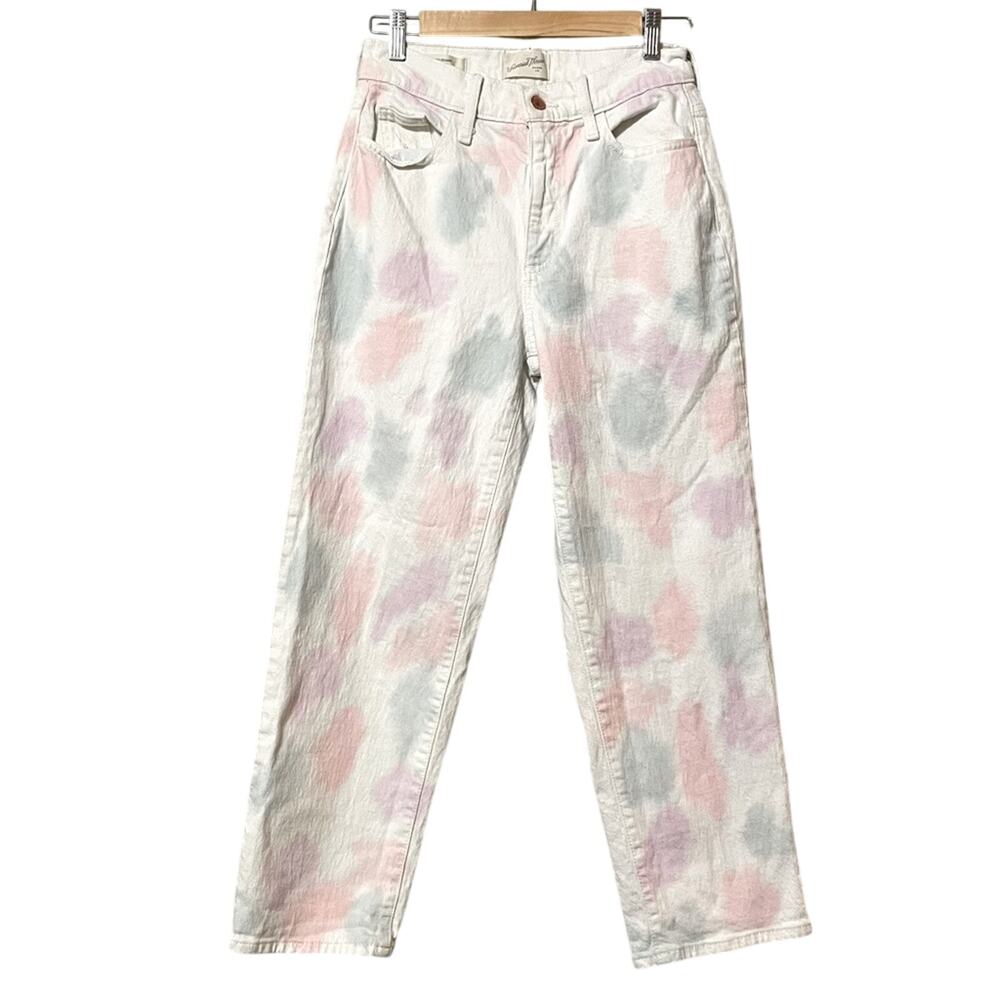 Universal Thread Vintage Straight White Pink & Blue Jeans Womens 2 Polka Dot